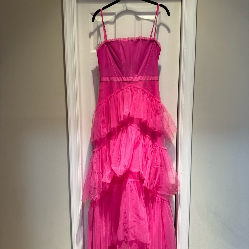Betsy & Adam Vibrant Pink Tiered Dress
